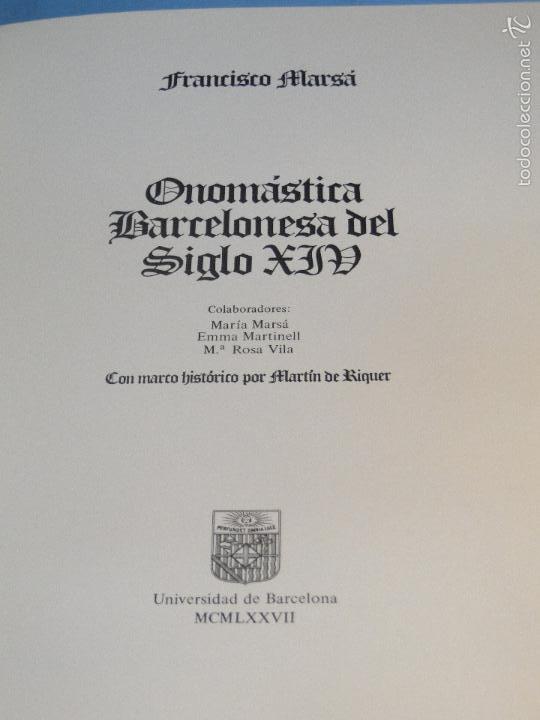 Libros de segunda mano: ONOM&Agrave;STICA BARCELONINA DEL SEGLE XIV.--MARS&Aacute;, Francisco. - Foto 2