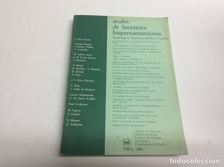 Libri di seconda mano: Anales de literatura hispanoamericana 1980