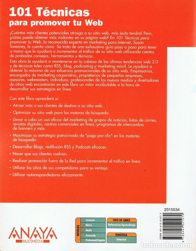 Libros de segunda mano: 101 T&Eacute;CNICAS PARA PROMOVER TU WEB  SUSAN SWEENEY - Foto 2