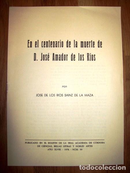 Gebrauchte B&uuml;cher: R&Iacute;OS SAINZ DE LA MAZA, Jos&eacute; de los. En el centenario de la muerte de D. Jos&eacute; Amador de los R&iacute;os