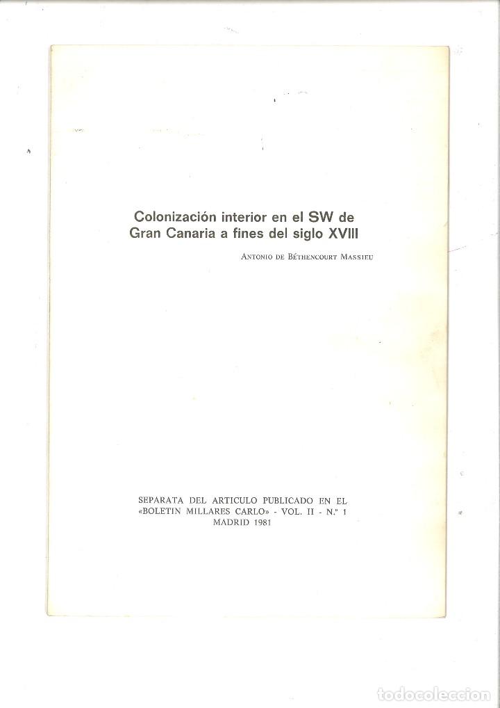 Second hand books: COLONIZACI&Oacute;N INTERIOR EN EL SW DE GRAN CANARIA A FINES DEL SIGLO XVIII. Antonio de Bethencourt Massi