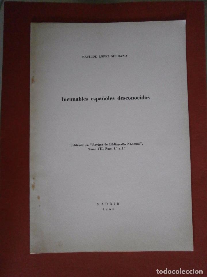 Libros de segunda mano: Incunables espa&ntilde;oles desconocidos. Matilde Lopez Serrano - Foto 1