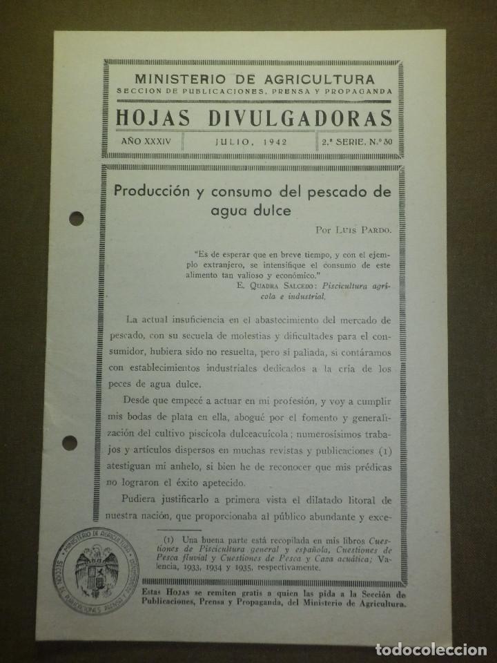 Libros de segunda mano: HOJAS DIVULGADORAS MINISTERIO AGRICULTURA - 1942 Nº 30 - AÑO XXXIV - PRODUCCION PESCADO AGUA DULCE - Foto 1 - 87692328