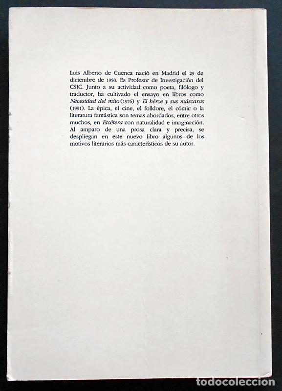 Libros de segunda mano: Etc&eacute;tera (1990-1992) - Luis Alberto de Cuenca - Renacimiento (1993) - Foto 2