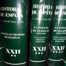 Libros de segunda mano: ESPAÑA EN TIEMPOS DE FELIPE II, XXII, VOLÚMENES II, III Y IV, MÉNENDEZ PIDAL, PRECINTADOS. Lote 105370315