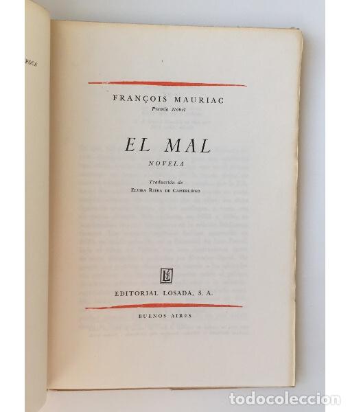 Libros de segunda mano: EL MAL. MAURIAC, Fran&ccedil;ois. Losada. 1955. - Foto 2