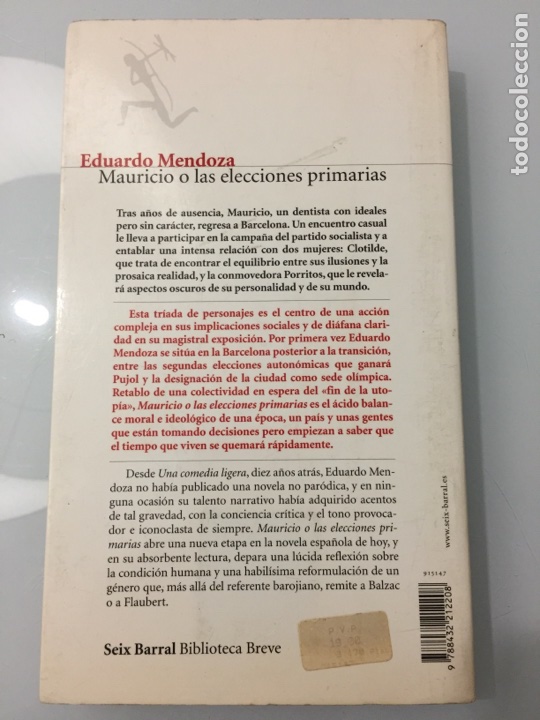 Libros de segunda mano: Libro Mauricio o las elecciones primarias. Eduardo Mendoza - Foto 2