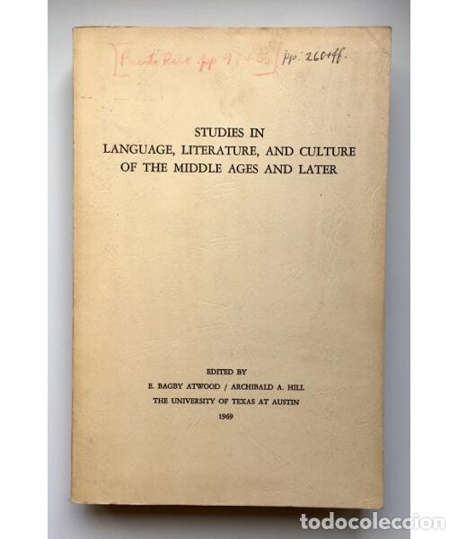 Libros de segunda mano: STUDIES IN LANGUAGE, LITERATURE, AND CULTURE OF THE MIDDLE AGES AND LATER. VV. AA. University of Tex