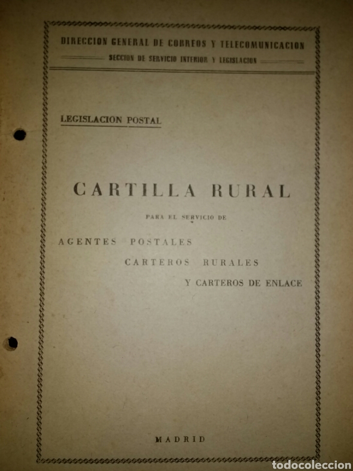 Libri di seconda mano: LEGISLACI&Oacute;N POSTAL. CARTILLA RURAL. A&Ntilde;O 1960. PARA EL SERVICIO DE AGENTES POSTALES, CARTEROS RURALES