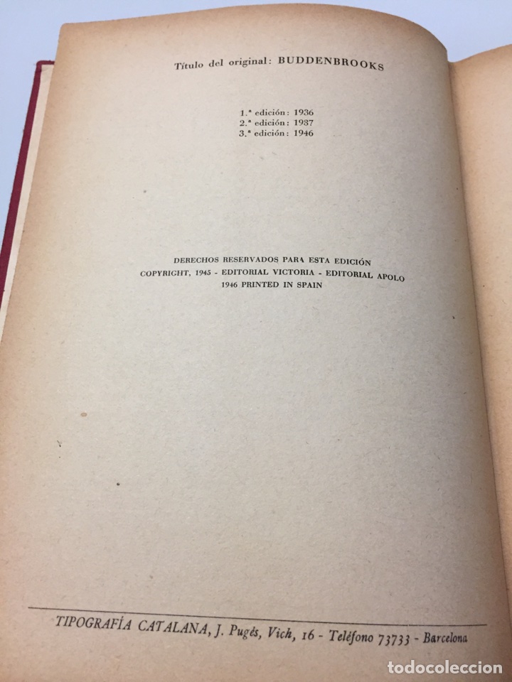 Libros de segunda mano: Libro LosBuddenbrook. 1946. Editorial Victoria. Thomas Mann - Foto 2