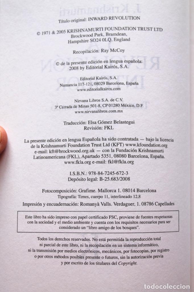 Libros de segunda mano: Krishnamurti - La revoluci&oacute;n interior. Transformar el mundo - Kair&oacute;s - Foto 3