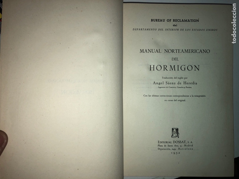 Libros de segunda mano: MANUAL DEL HORMIG&Oacute;N. EDITORIAL DOSSAT S.A. 1952. - Foto 2