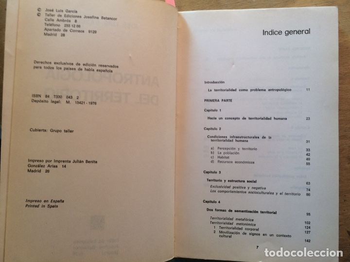 Libros de segunda mano: ANTROPOLOG&Iacute;A DEL TERRITORIO. JOS&Eacute; LUIS GARC&Iacute;A. - Foto 4