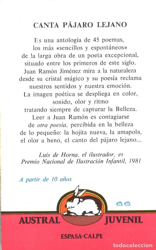 Libros de segunda mano: Canta p&aacute;jaro lejano. Juan Ram&oacute;n Jim&eacute;nez. 1981 - Foto 2