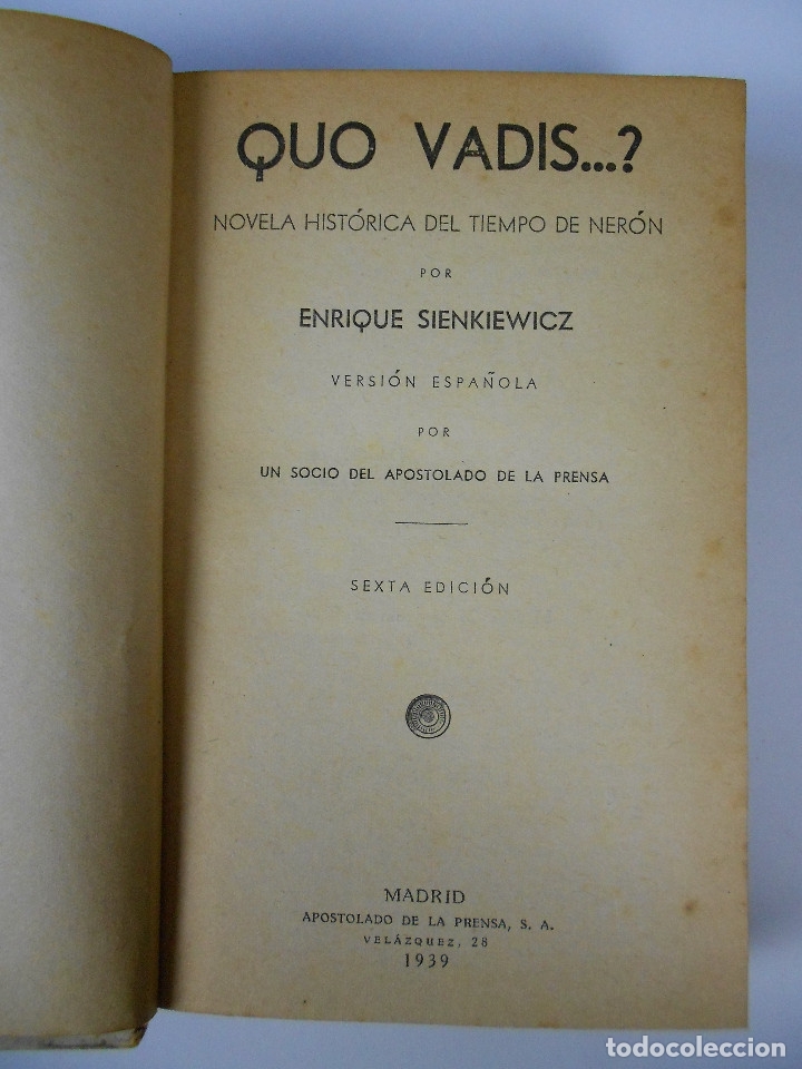 Libros de segunda mano: Quo vadis...?, (E. Sienkiewicz), Apostolado de la prensa 1939 - Foto 4