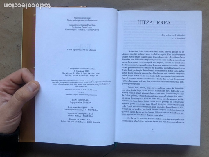 Libros de segunda mano: ETIKA. SPINOZA. KLAIKOAK 1991. (1ªEDICIÓN 1997). EUSKARAZ. - Foto 4 - 136588828