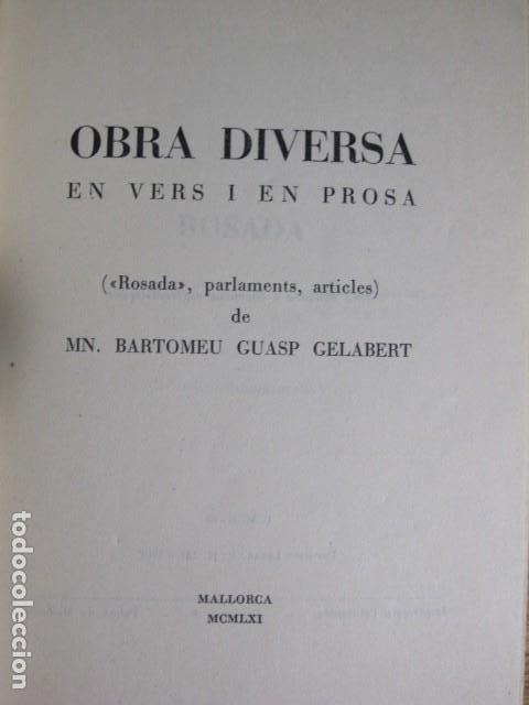 Libros de segunda mano: Mn. Bartomeu Guasp. PR. Obra diversa en vers i en prosa, Mallorca, 1961 - Foto 3