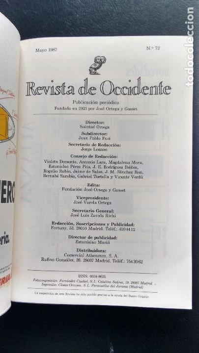 Libros de segunda mano: REVISTA DE OCCIDENTE. N&ordm; 72. MADRID, MAYO 1987. - Foto 3