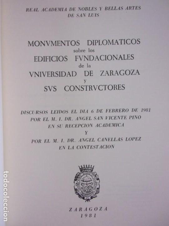Libros de segunda mano: MONUMENTOS DIPLOM&Aacute;TICOS SOBRE LOS EDIFICIOS FUNDACIONALES DE LA UNIVERSIDAD DE ZARAGOZA... - Foto 2
