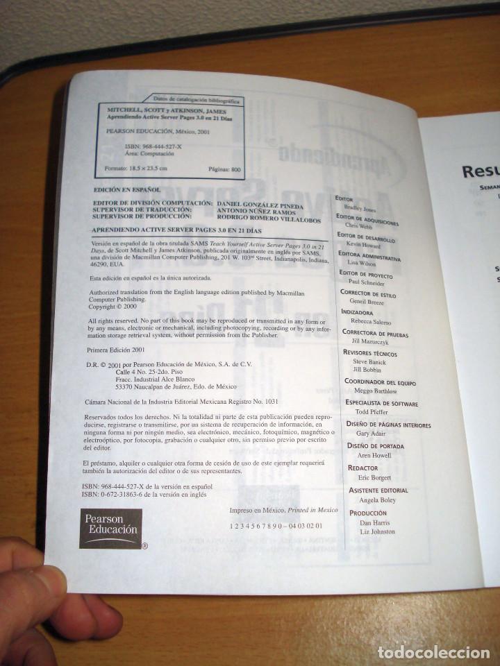 Libros de segunda mano: ACTIVE SERVER PAGES 3.0 APRENDIENDO EN 21 D&Iacute;AS. PRENTICE HALL (1a. edici&oacute;n). A&Ntilde;O 2001 - Foto 3