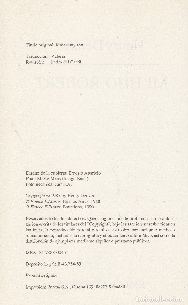 Libros de segunda mano: Libros. Henry Denker. Mi Hijo Robert. 1988 - Foto 2