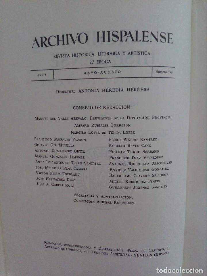 Libros de segunda mano: Archivo Hispalense - Numero 190 - 1979 - Foto 2