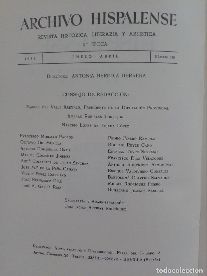 Libros de segunda mano: Archivo Hispalense - Numero 195 - 1981 - Foto 2