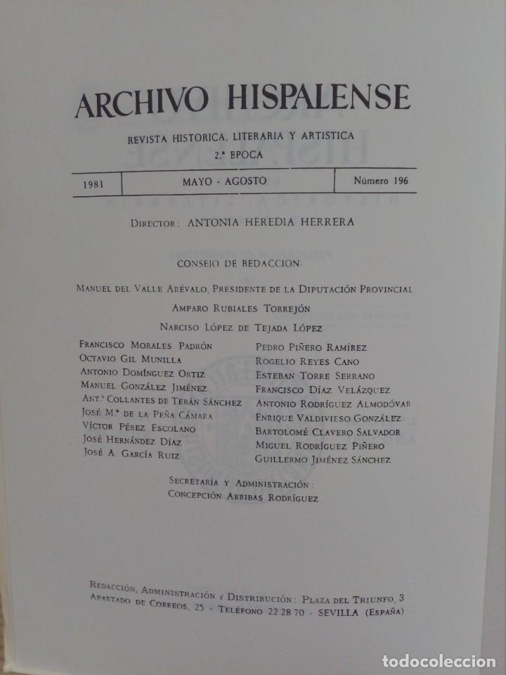 Libros de segunda mano: Archivo Hispalense - Numero 196 - 1981 - Foto 2