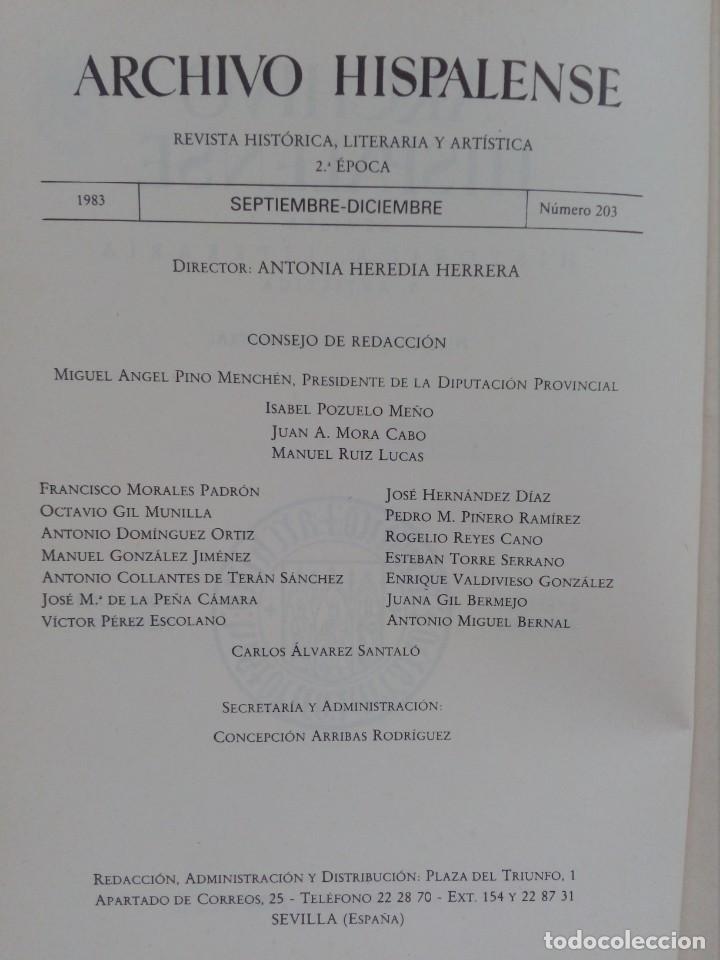 Libros de segunda mano: Archivo Hispalense - Numero 203 - 1983 - Foto 2
