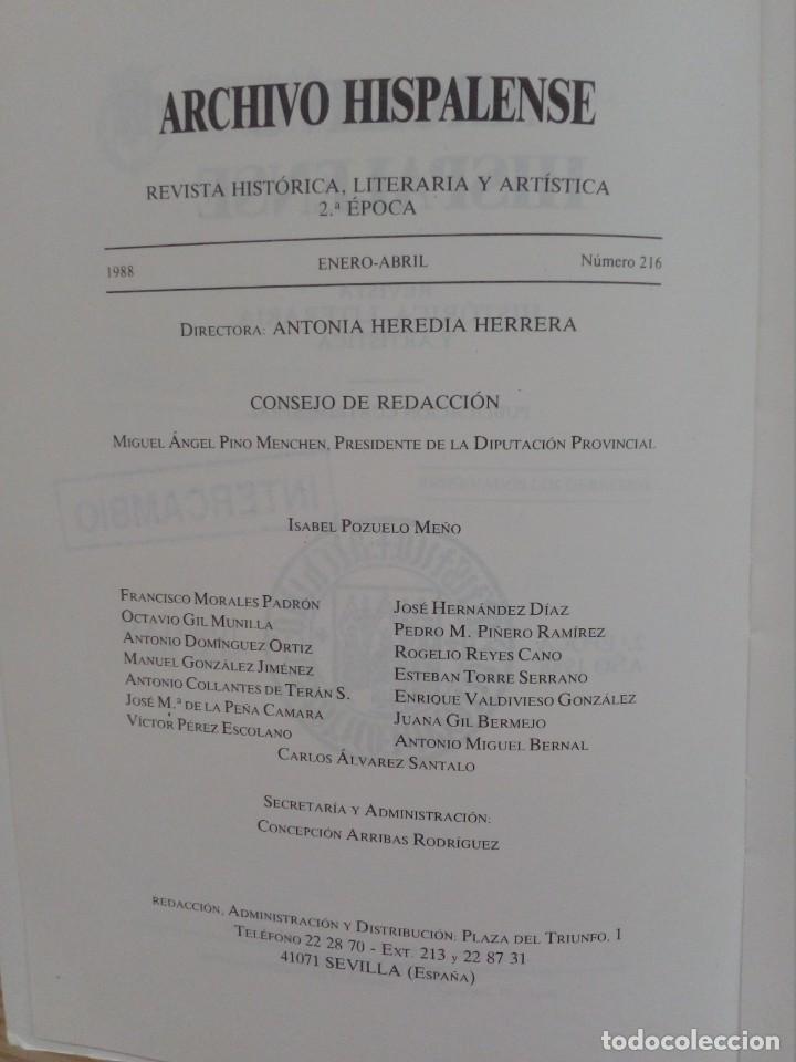 Libros de segunda mano: Archivo Hispalense - Numero 216 - 1988 - Foto 2