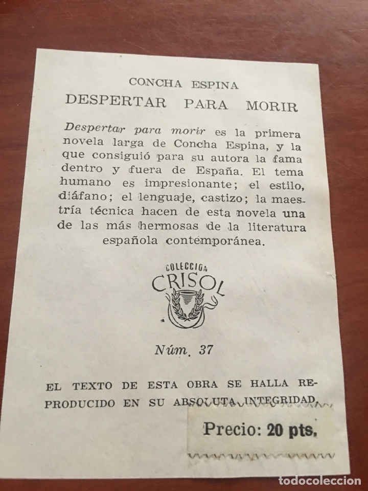 Libros de segunda mano: Libro crisol Concha espina despertar para morir - Foto 4