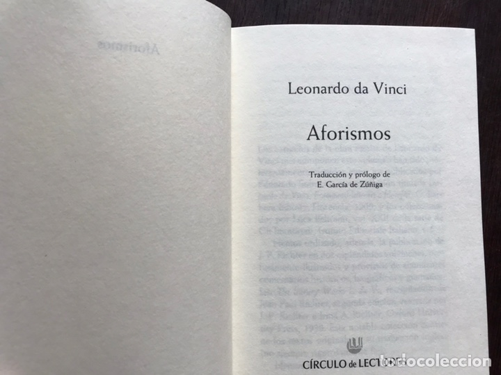 Libros de segunda mano: Aforismos. Leonardo da Vinci. C&iacute;rculo de lectores. Como nuevo - Foto 3