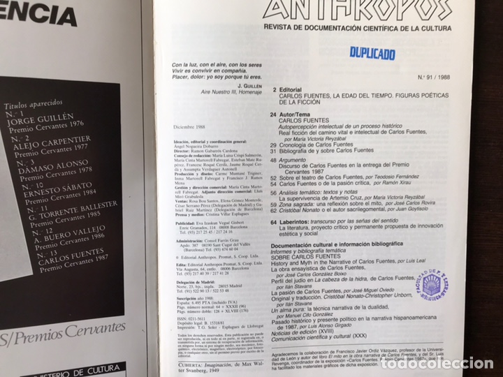 Libros de segunda mano: Carlos Fuentes. Anthropos n&ordm; 91. - Foto 2