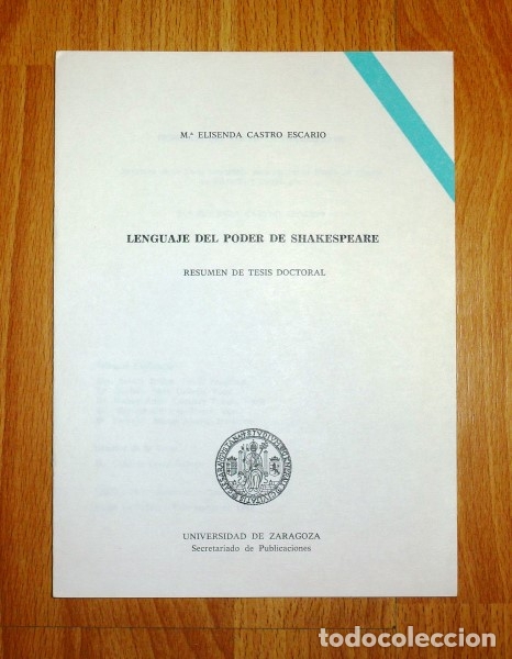 Libros de segunda mano: CASTRO ESCARIO, M&ordf; Elisenda. Lenguaje del poder de Shakespeare : Resumen de tesis doctoral - Foto 1