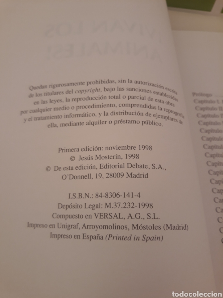 Libros de segunda mano: Vivan los animales. Jesus Mosterin. - Foto 3