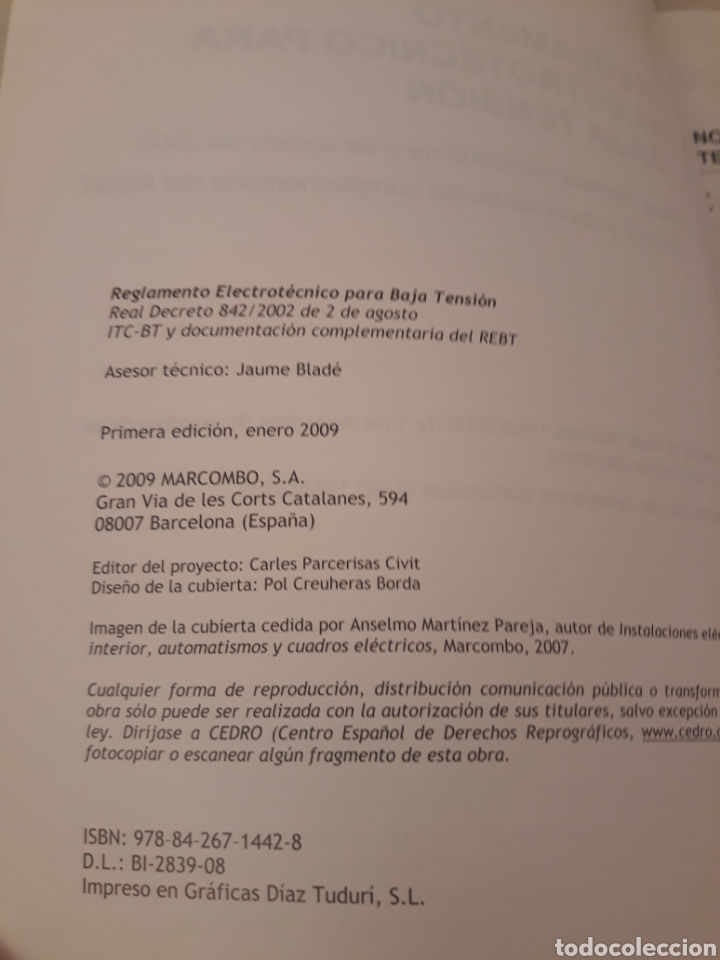 Libros de segunda mano: Reglamento Electrotecnico para baja tension. Marcombo. - Foto 4