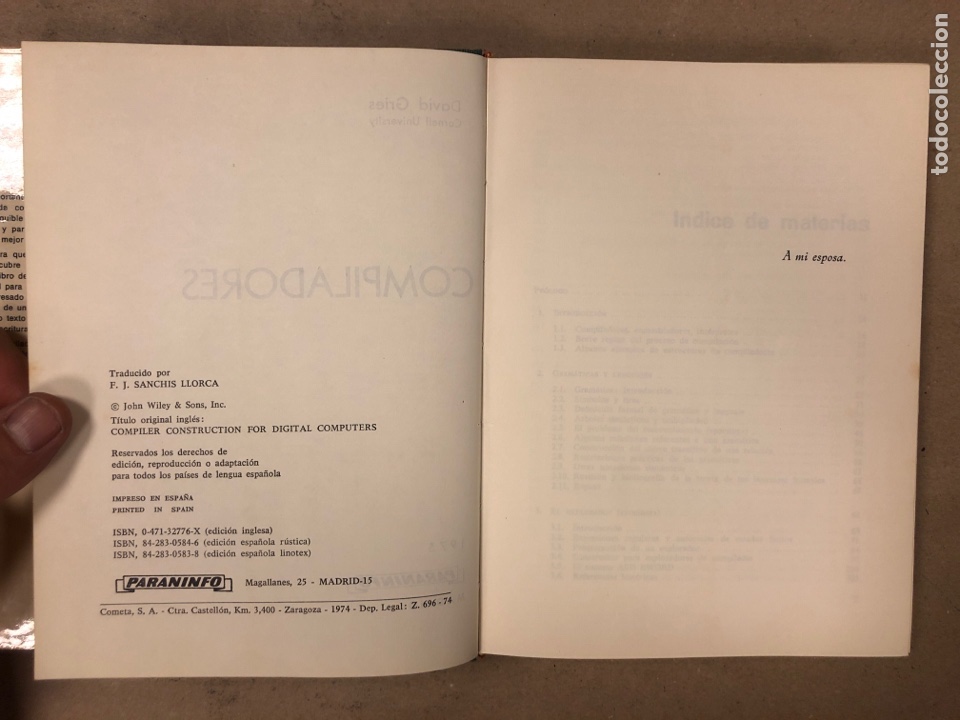 Libros de segunda mano: CONSTRUCCI&Oacute;N DE COMPILADORES. DAVID GRIES. EDITORIAL PARANINFO 1974 - Foto 3