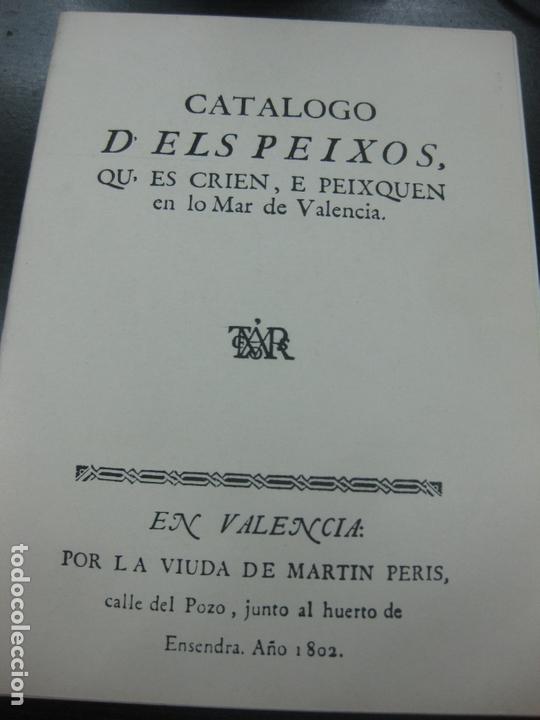Libros de segunda mano: CATALOGO D'ELS PEIXOS, QU' ES CRIEN, E PEIXQUEN EN LO MAR DE VALENCIA. VIUDA DE MARTIN PERIS 1802