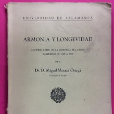 Libros de segunda mano: ARMONIA Y LONGEVIDAD - DISCURSO LEÍDO EN LA APERTURA DEL CURSO ACADÉMICO DE 1948 A 1949 - MORAZA