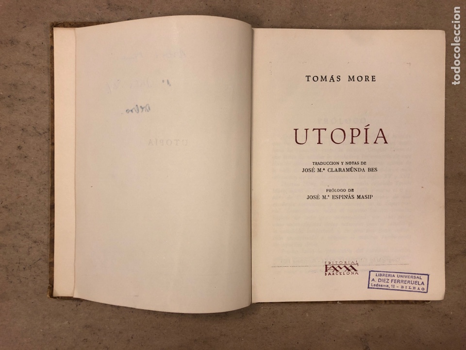 Libros de segunda mano: UTOP&Iacute;A. TOM&Aacute;S MORE. EDITORIAL FAMA 1955 - Foto 3