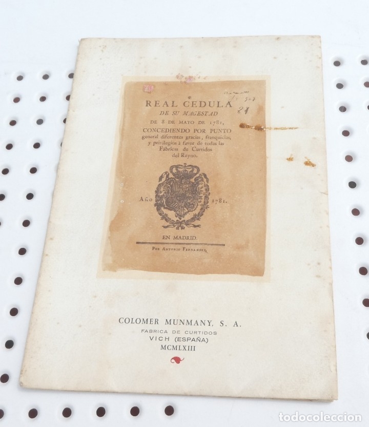 Libros de segunda mano: Real Cedula de su majestad. 8 de Mayo 1781. Editada por Colomer Munmany S.A. (curtidos)