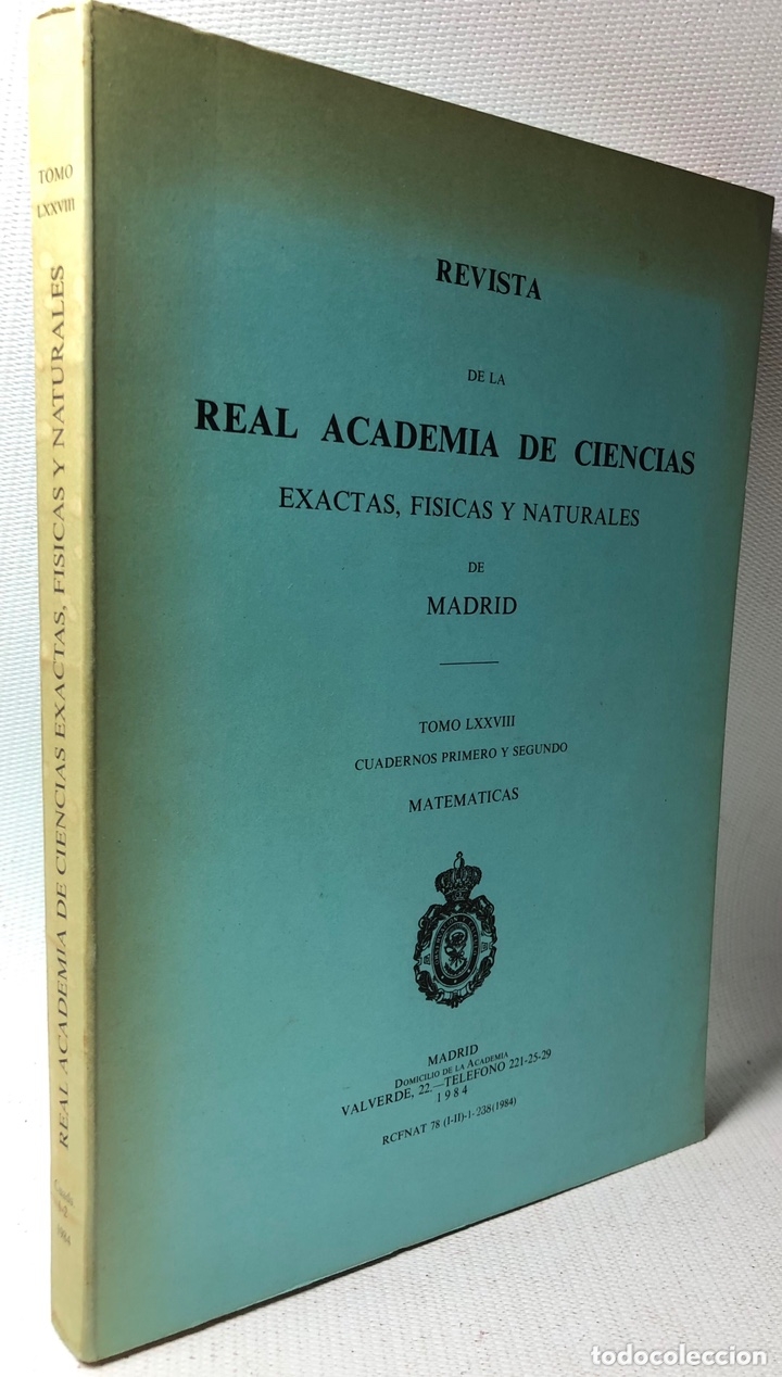 Libros de segunda mano: REVISTA DE LA REAL ACADEMIA DE CIENCIAS EXACTAS, FISICAS Y NATURALES DE MADRID &middot;&middot;&middot;TOMO LXXVIII