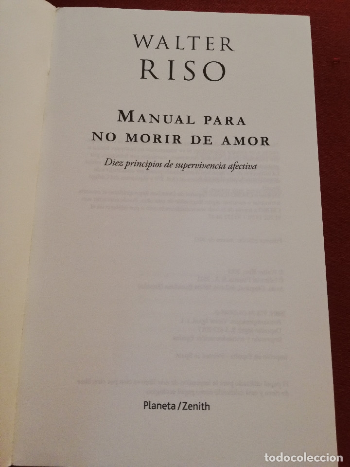 Libros de segunda mano: MANUAL PARA NO MORIR DE AMOR (WALTER RISO) PLANETA / ZENITH - Foto 2