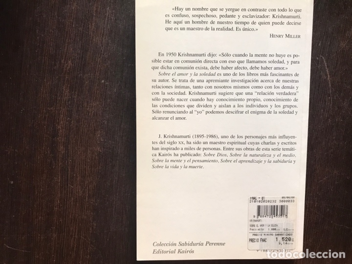 Libros de segunda mano: Sobre el amor y la soledad. Krishnamurti - Foto 2