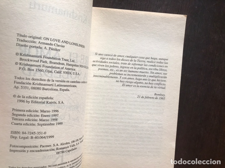 Libros de segunda mano: Sobre el amor y la soledad. Krishnamurti - Foto 4