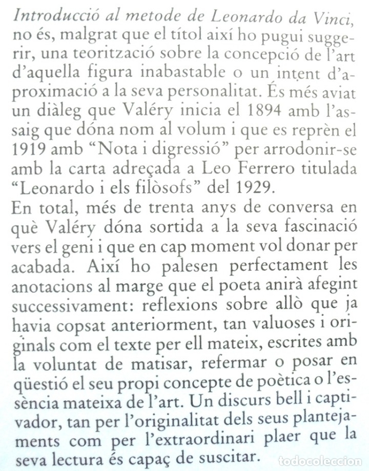 Libros de segunda mano: Introducci&oacute; al m&egrave;tode de Leonardo da Vinci Paul Val&eacute;ry 1989 impecable 1a ed Laia - Foto 2