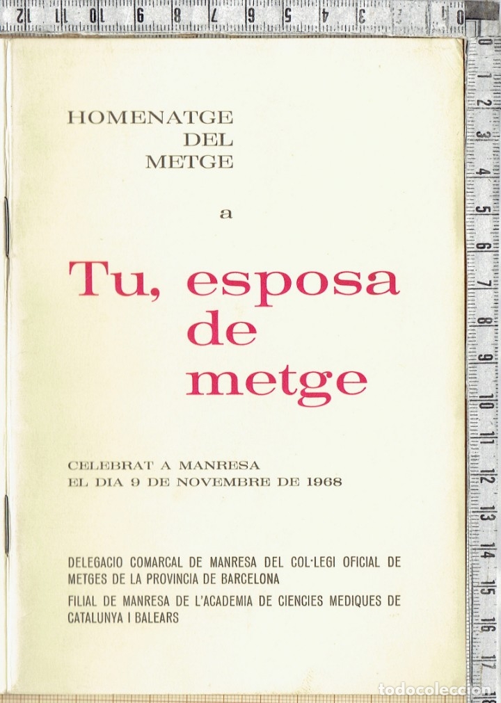 Libros de segunda mano: LIBRETO - TU, ESPOSA DE METGE - MANRESA 1966. - Foto 1