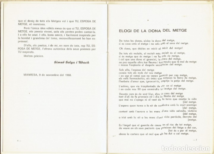 Libros de segunda mano: LIBRETO - TU, ESPOSA DE METGE - MANRESA 1966. - Foto 4