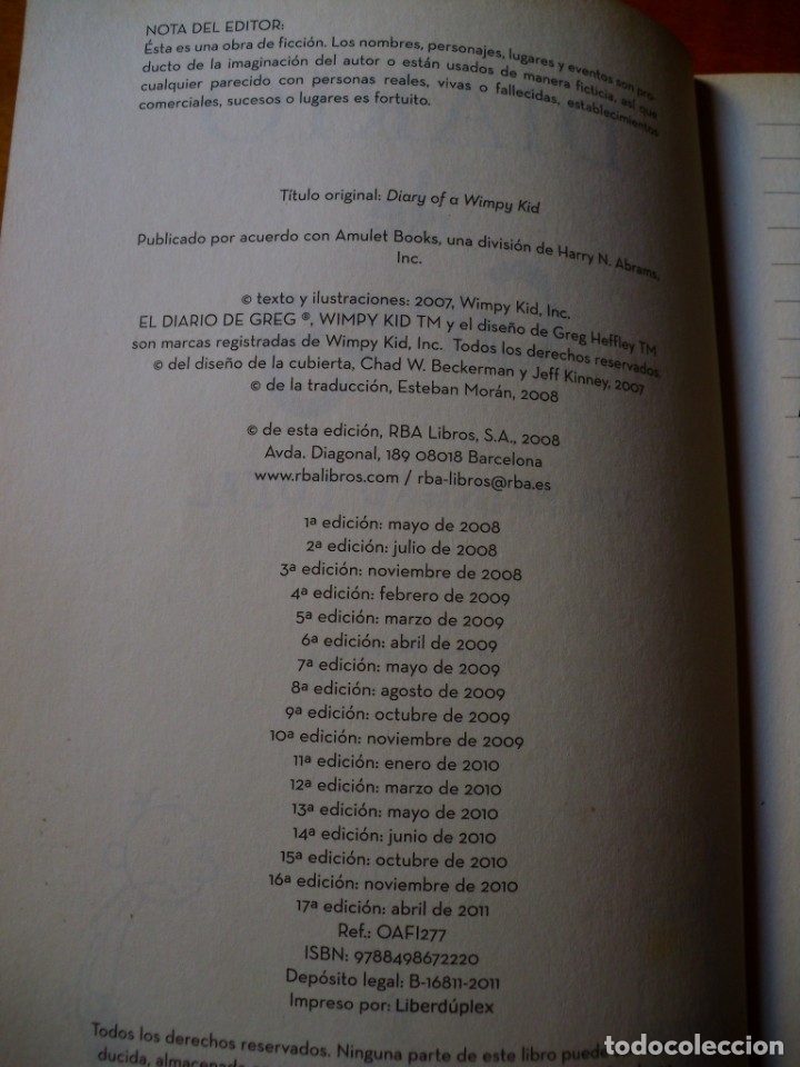 Libros de segunda mano: Diario de Greg - Un Pringao Total (Jeff Kinney) - Foto 4