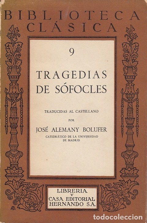 Libros de segunda mano: 0019751 TRAGEDIAS DE S&Oacute;FOCLES. Traducidas por Jos&eacute; Alemany Bolufer / S&oacute;focles - Foto 1